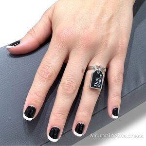 Vintage Christian Dior Silver Tag Logo Ring Y2K Galliano Era Black Enamel